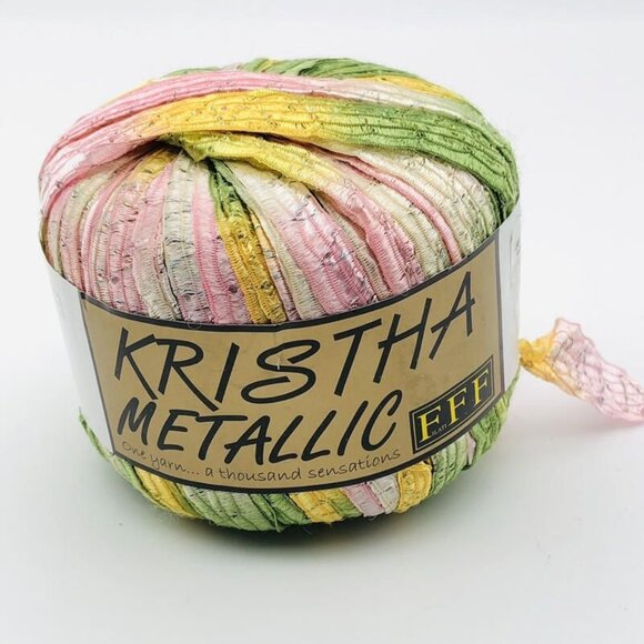 Kristha Metallic Ribbon Yarn Pink Green Yellow White Ombre Made in Italy New - Picture 1 of 4
